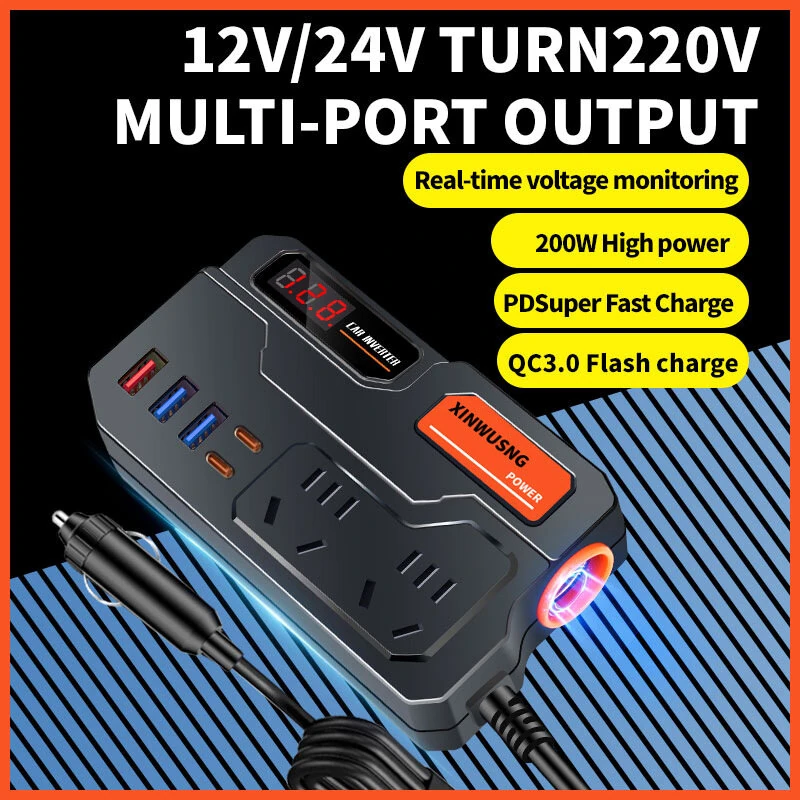 Car Inverter 12V 24V To 220V Car Booster Charging Truck Household Socket Power Conversion Multi-function Vehicle Inverter Charger (image for) Car Inverter 12V 24V To 220V Car Booster Charging Truck Household Socket Power Conversion Multi-function Vehicle Inverter Charger